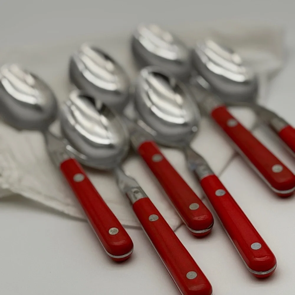 Vintage WF Washington Forge Mardi Gras Red Teaspoons Set of 6 Stainless Korea